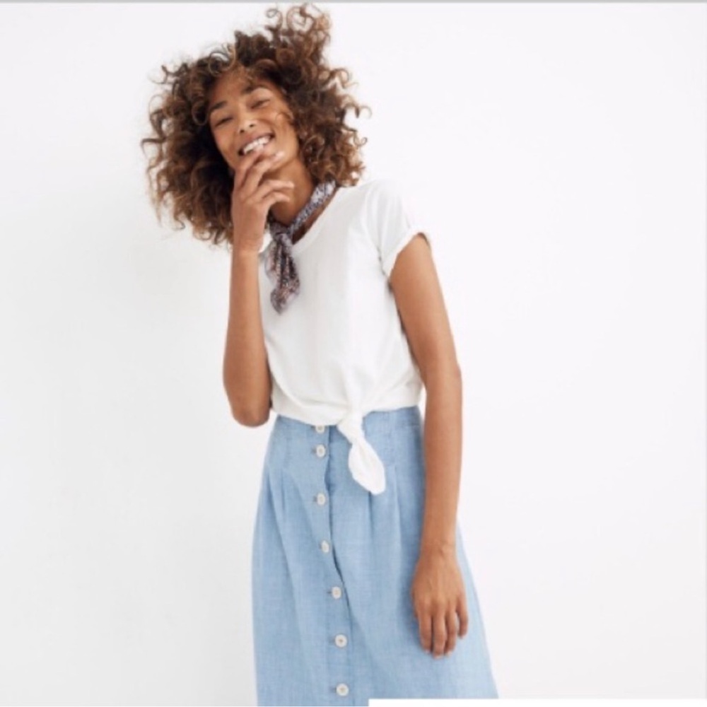 Madewell-Chambray Patio Button-Front Midi Skirt, Size 6